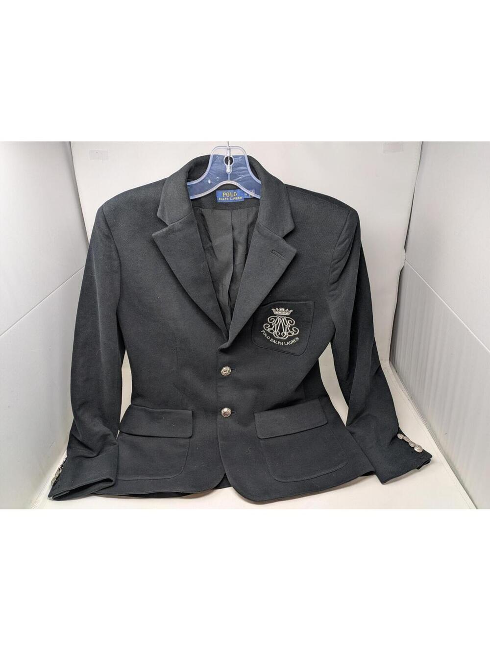 Polo Ralph Lauren Women's Logo-Crest Slim Fit Knit Blazer Black Size-6